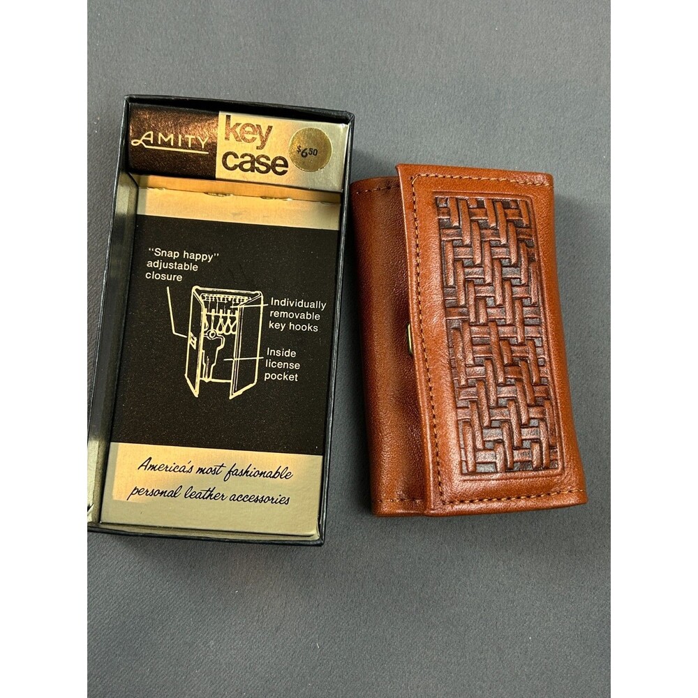 Vintage NOS Amity Brown Leather Folding Key Case Holder - Picture 5 of 15